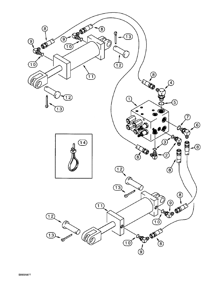 Схема запчастей Case IH 955 - (8-076) - ASSIST WHEEL HYDRAULIC SYSTEM, 8 ROW WIDE AND 12 ROW NARROW VERTICAL FOLD (08) - HYDRAULICS