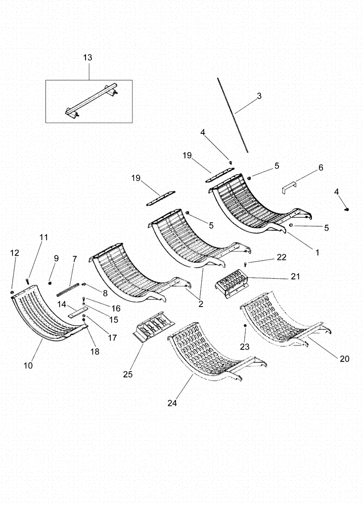 Схема запчастей Case IH 2388 - (09B-17) - CONCAVES - GRATES AND CONCAVES (14) - ROTOR, CONCANVES & SIEVE