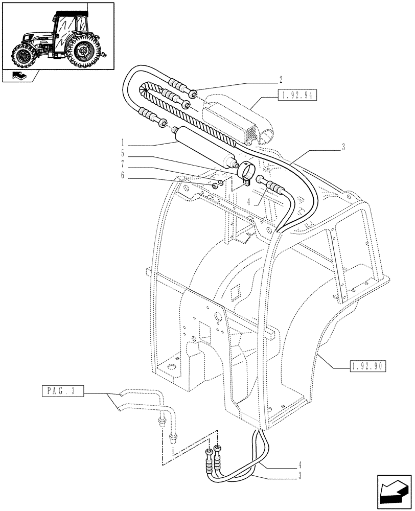 Схема запчастей Case IH FARMALL 85C - (0.88.0/01[04A]) - AIR CONDITIONING WITH FAST FAN FOR FRONT HPL - FILTER AND PIPES (VAR.332638-333638) - D7031 (01) - ENGINE