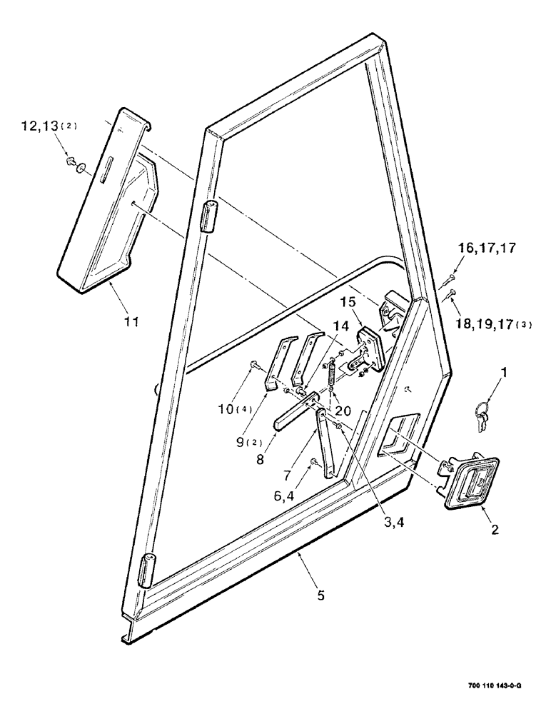 Схема запчастей Case IH 8850 - (07-04) - CAB DOOR ASSEMBLY (09) - CHASSIS