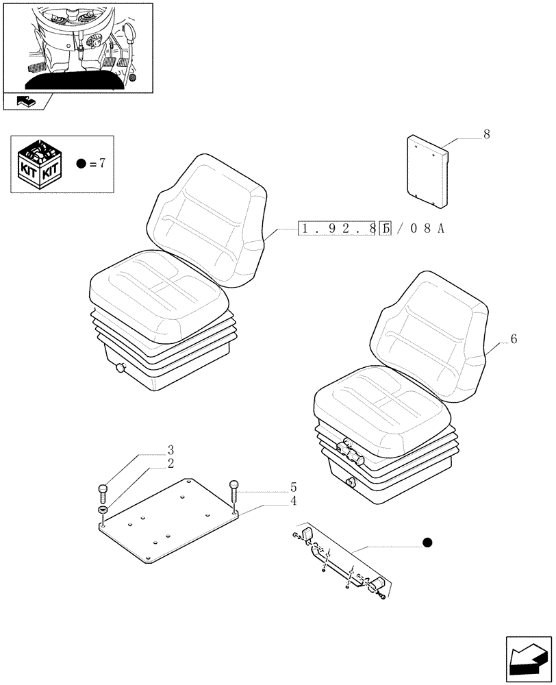 Схема запчастей Case IH FARMALL 85C - (1.92.85/08) - FABRIC SEAT WITH AIR SUSPENSION, RETRACTABLE BELTS AND SAFETY SWITCH - W/CAB (VAR.330850) (10) - OPERATORS PLATFORM/CAB