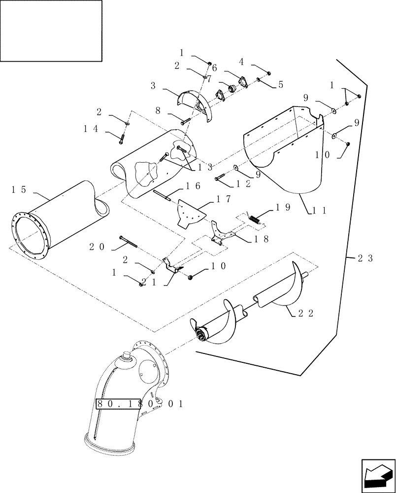 Схема запчастей Case IH 7010 - (80.180.04) - UNLOADING AUGER, HORIZONTAL, 18 FT - 7010/8010 (80) - CROP STORAGE/UNLOADING