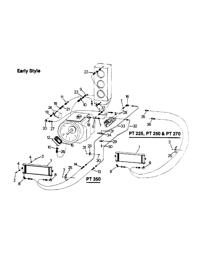 Схема запчастей Case IH PT225 - (04-69) - TRANSFER CASE & TRANSMISSION COOLING SYSTEM, PT MODELS (04) - Drive Train