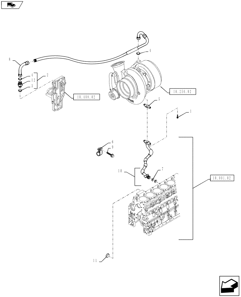 Схема запчастей Case IH MAGNUM 210 - (10.304.04) - PIPING, ENGINE OIL (10) - ENGINE