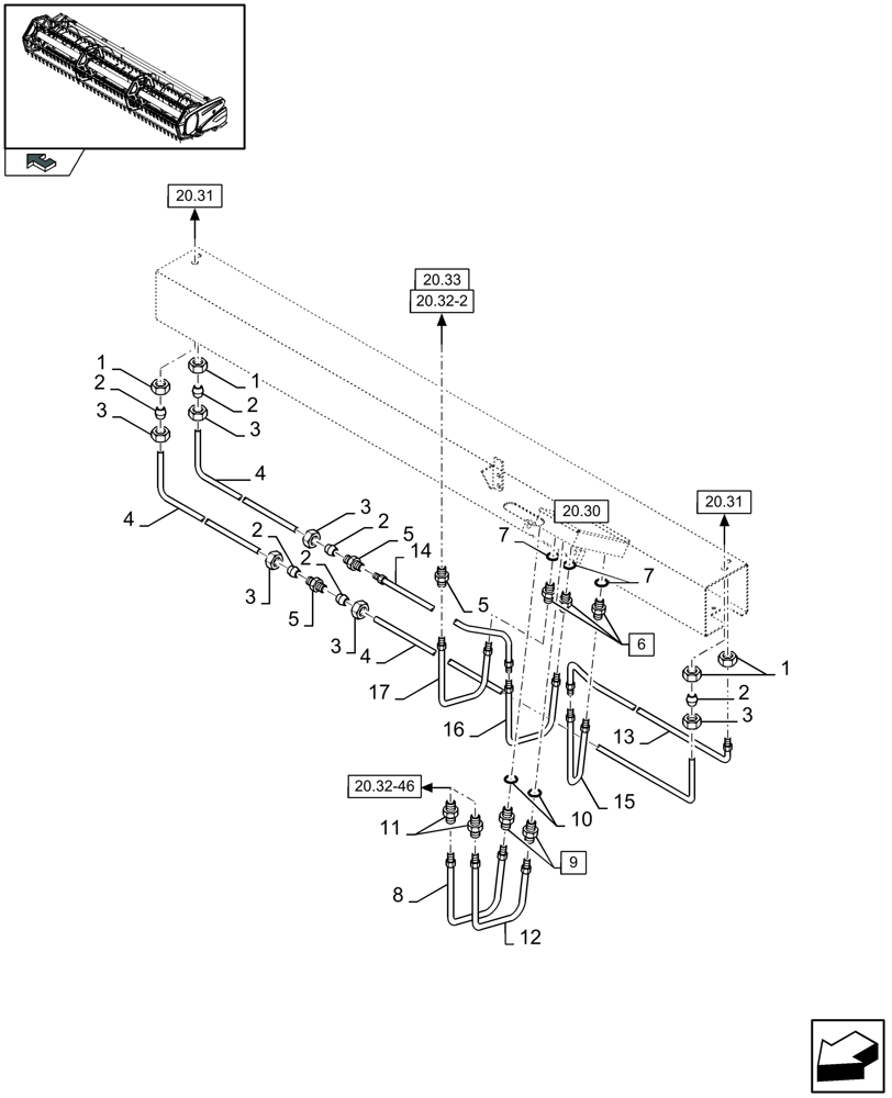 Схема запчастей Case IH 2030 - (20.29[01]) - HYDRAULIC HORIZONTAL REEL ADJUSTMENT (20) - HEADER