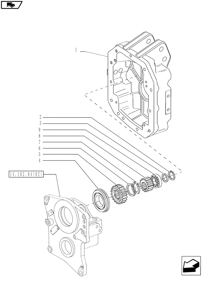 Схема запчастей Case IH MAGNUM 190 - (14.102.04[03]) - PTO 540/1000 RPM, COVER & GEARS, WITH POWERSHIFT TRANSMISSION (14) - MAIN GEARBOX & DRIVE