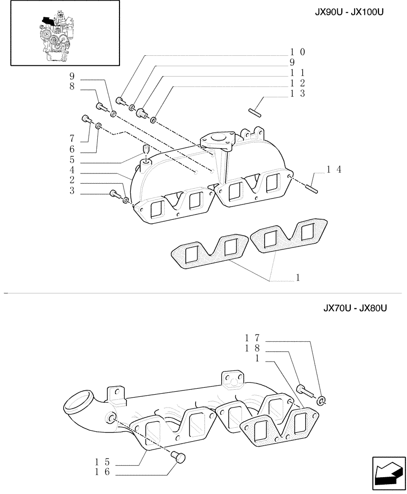 Схема запчастей Case IH JX70U - (0.07.1) - INTAKE MANIFOLD (01) - ENGINE