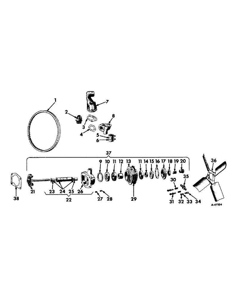 Схема запчастей Case IH 400-SERIES - (037) - CARBURETED ENGINE, FAN, THERMOSTAT AND WATER PUMP (01) - ENGINE