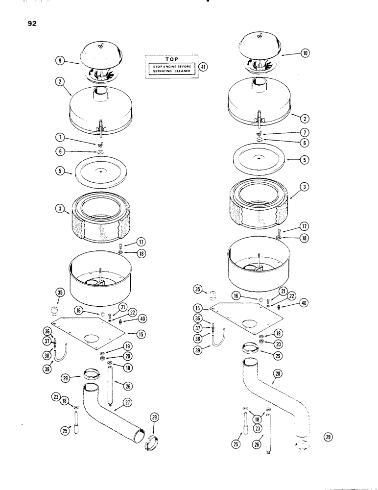 Схема запчастей Case IH 336D - (092) - AIR CLEANER, DRY II WITH PRE CLEANER, 336DT AND 336D DIESEL ENGINES, E 