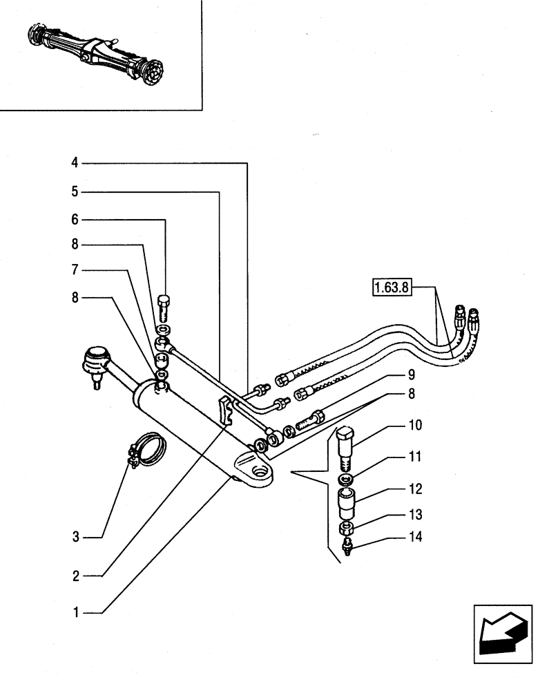 Схема запчастей Case IH JX95 - (1.63.5) - STEERING CONTROL CYLINDER (04) - FRONT AXLE & STEERING