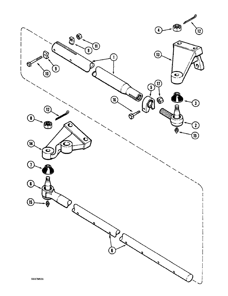 Схема запчастей Case IH 1660 - (5-34) - STEERING TIE ROD, 2237 TO 3048 MM, 92 TO 120 INCH, ADJUSTABLE AXLE, RICE CIMBINE IF USED (04) - STEERING