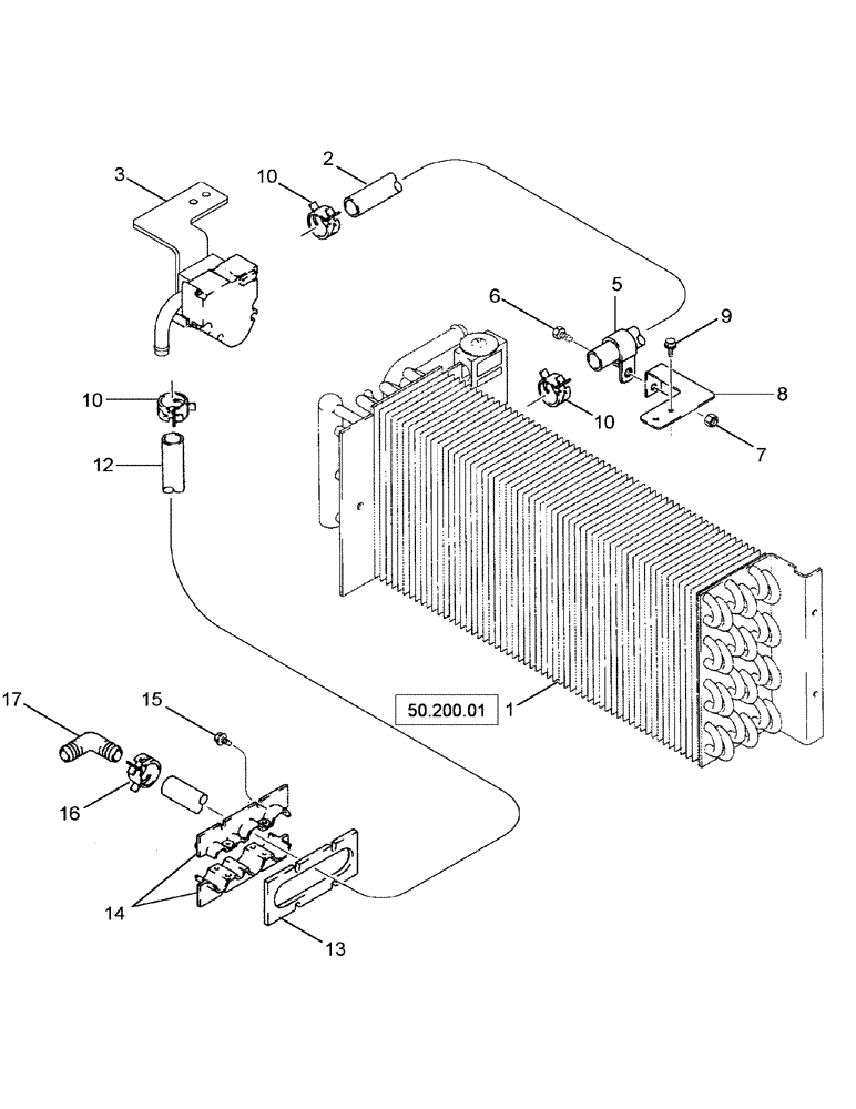 Схема запчастей Case IH 625 - (50.200.02) - HEATING SYSTEM - EVAPORATOR CORE TO CAB/CHASSIS CONNECTIONS (50) - CAB CLIMATE CONTROL