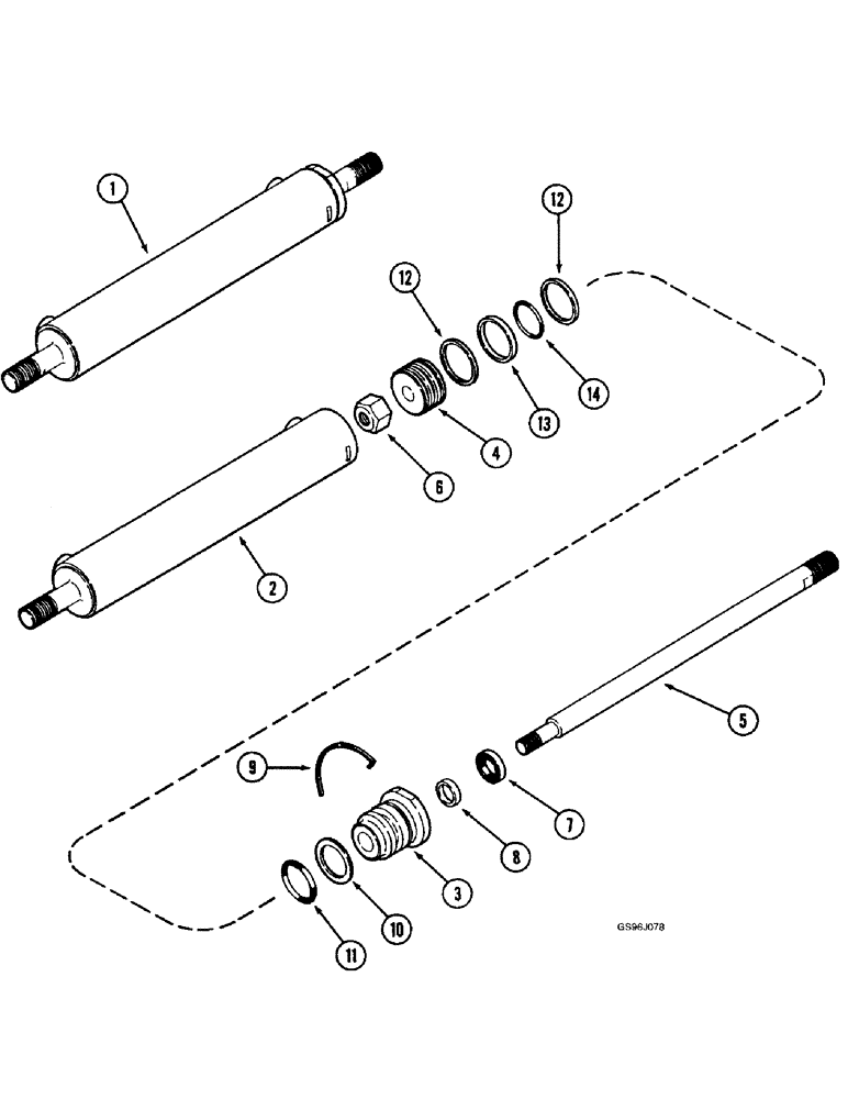 Схема запчастей Case IH 1660 - (5-12) - STEERING CYLINDER ASSEMBLY, COMBINE WITH POWER GUIDE AXLE, PRIOR TO P.I.N. JJC0036301 (04) - STEERING