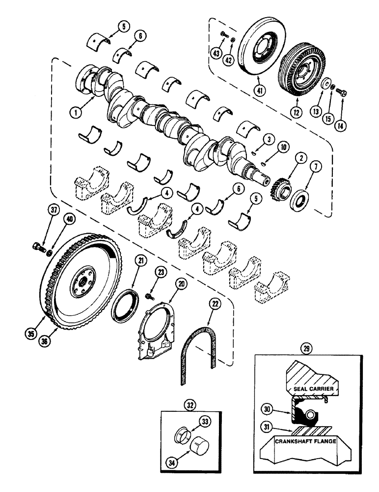 Схема запчастей Case IH 3294 - (2-036) - CRANKSHAFT AND FLYWHEEL, 504BDT DIESEL ENGINE (02) - ENGINE