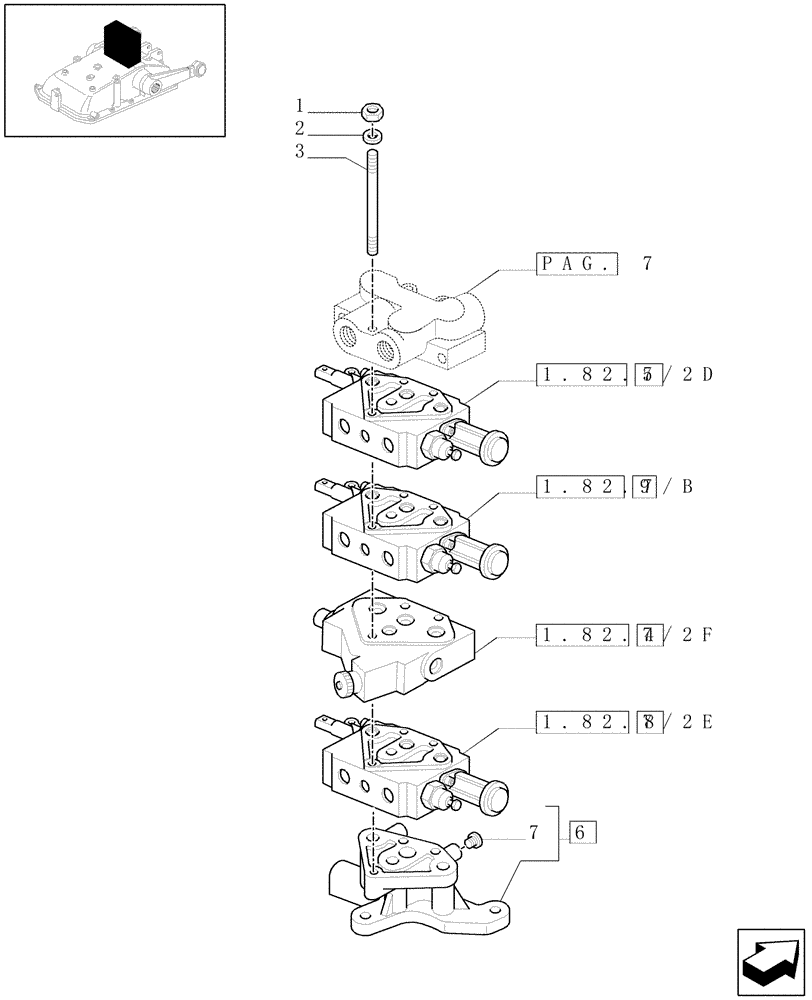 Схема запчастей Case IH JX1095N - (1.82.7/03[05]) - (VAR.390/1-399-498-498/1) 3 REM VALVES W/FLOW-RATE REG. AND HYD. DIVIDER - REMOTE VALVES - D5484 (07) - HYDRAULIC SYSTEM