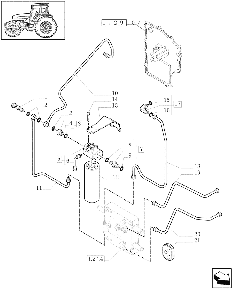 Схема запчастей Case IH MAXXUM 110 - (1.29.6/02[01]) - 63 L/MIN FIXED DISPLACEMENT PUMP FOR EDC AND 24X24 - PIPES AND FILTER - C6741 (VAR.330824) (03) - TRANSMISSION