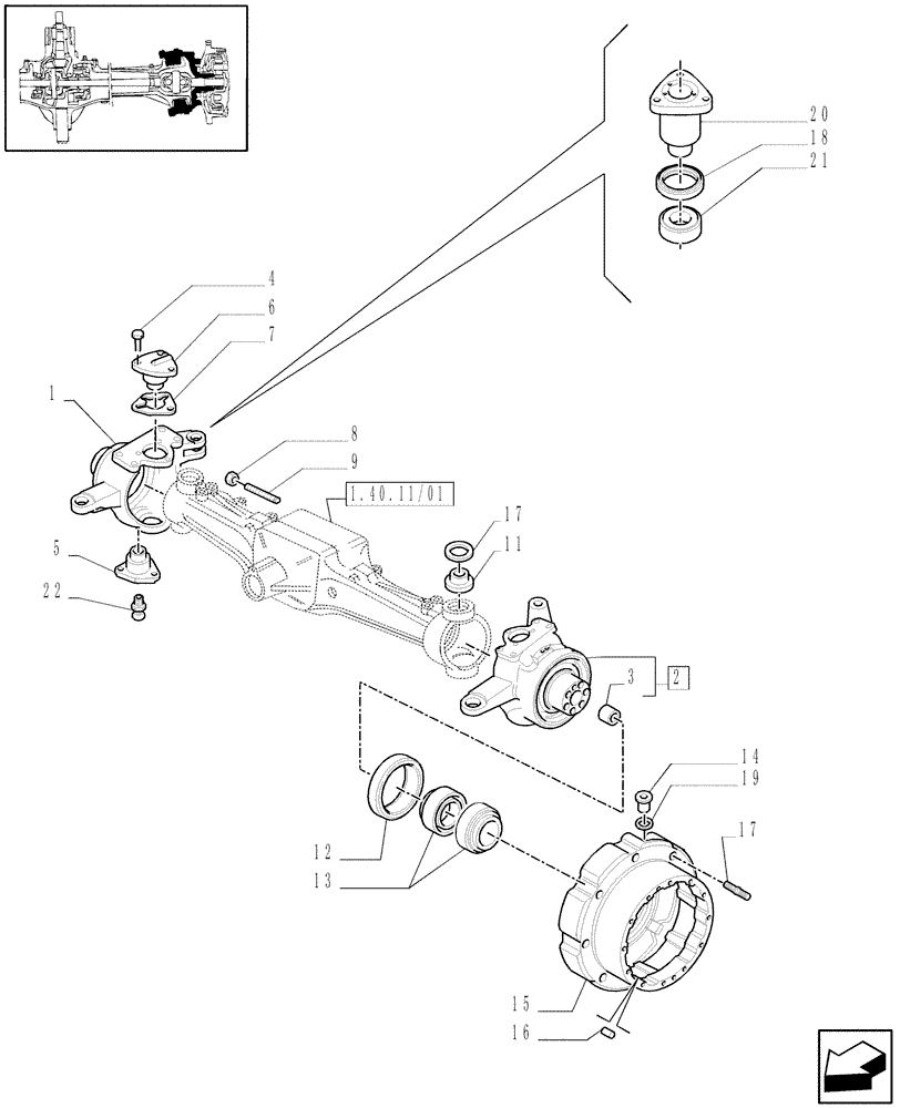 Схема запчастей Case IH MAXXUM 100 - (1.40.11/02) - 4WD (CL.3) FRONT AXLE WITH LIMITED SLIP DIFF. LOCK AND BRAKES - STEERING AXLES AND HUBS (VAR.330425) (04) - FRONT AXLE & STEERING