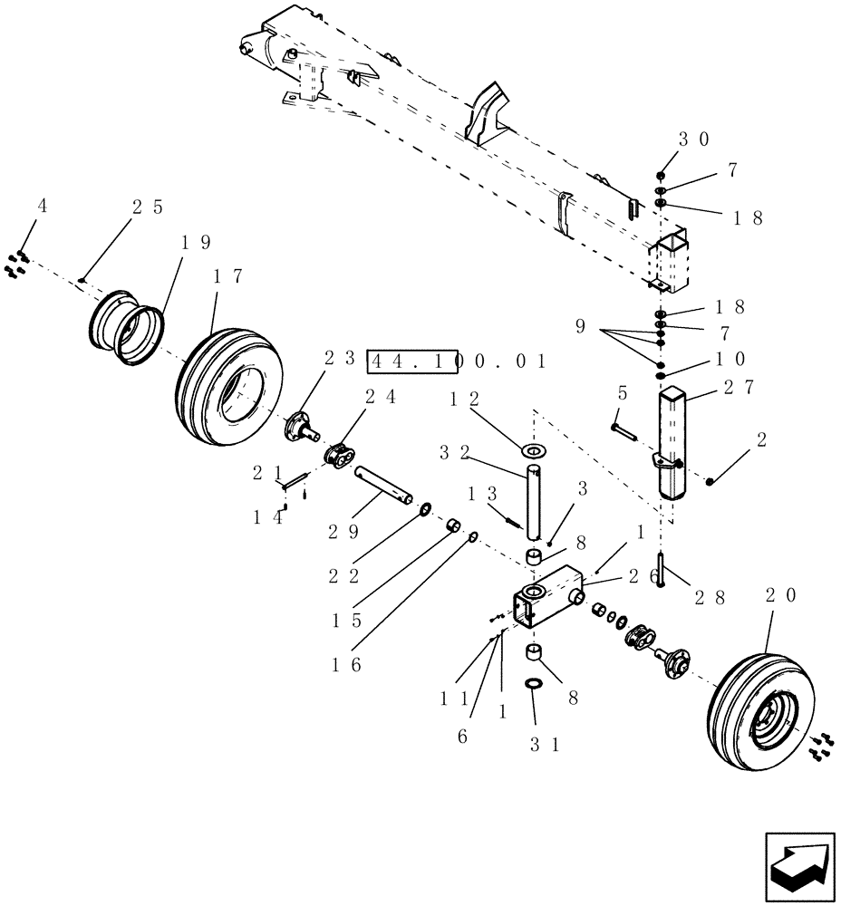 Схема запчастей Case IH 700 - (39.100.09) - BEAM, OUTER WING CASTER AND TIRES AFTER 01/2010 (39) - FRAMES AND BALLASTING