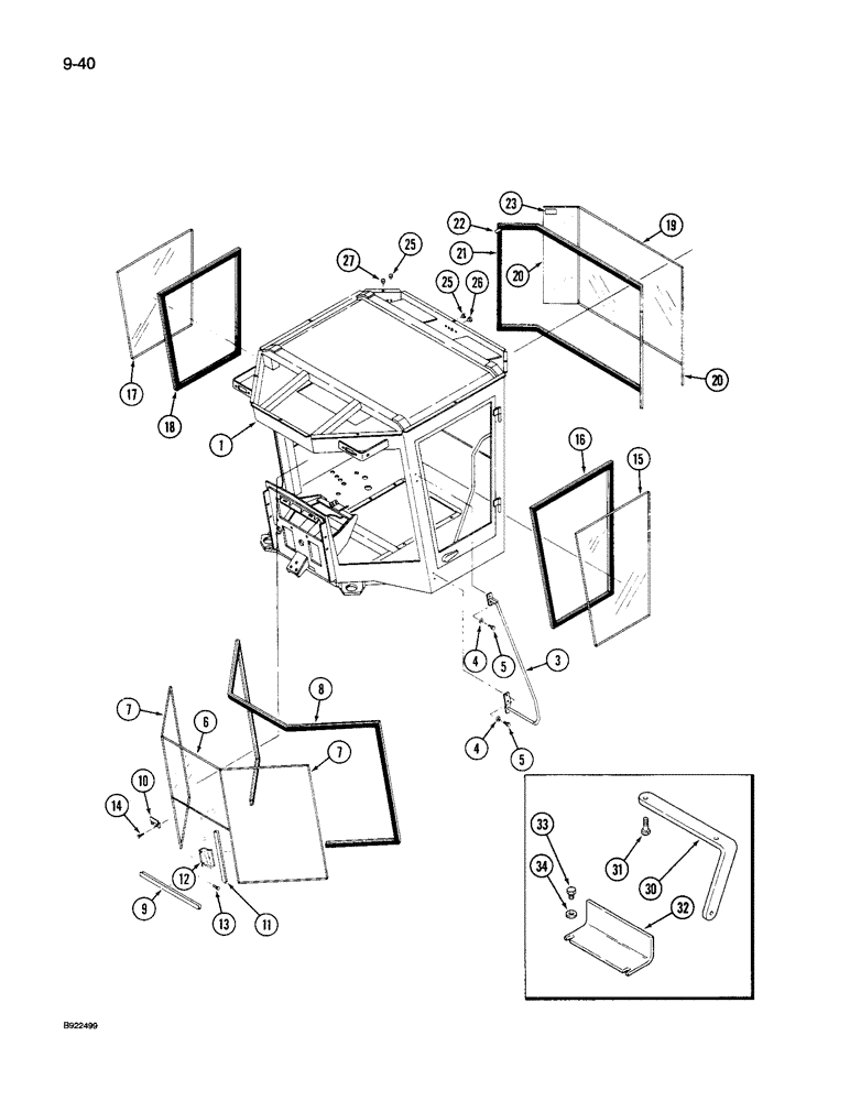 Схема запчастей Case IH 9260 - (9-040) - CAB AND WINDOWS WITHOUT RADIUSED CORNERS ON GLASS (09) - CHASSIS/ATTACHMENTS