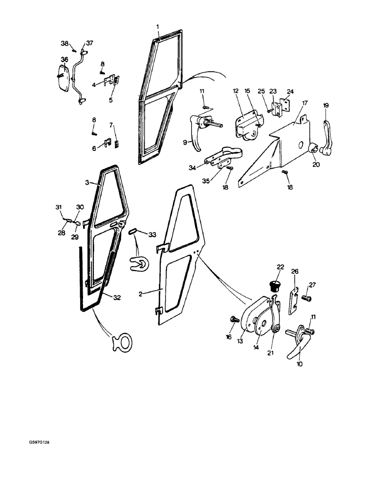 Схема запчастей Case IH 1210 - (9-058) - CAB DOORS, 1210Q AND 1212Q TRACTORS (09) - CHASSIS/ATTACHMENTS