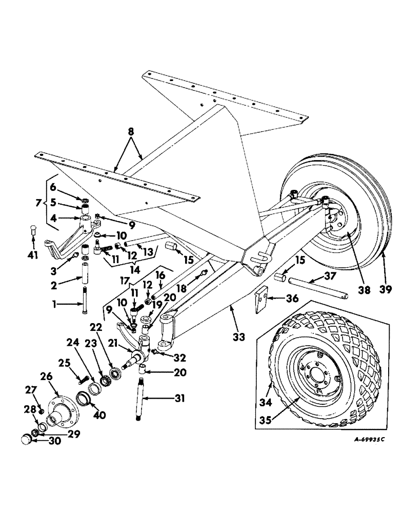 Схема запчастей Case IH 503 - (125) - GUIDE WHEEL AXLE SUPPORT, RIM, DISC, TIRE (27) - REAR AXLE SYSTEM