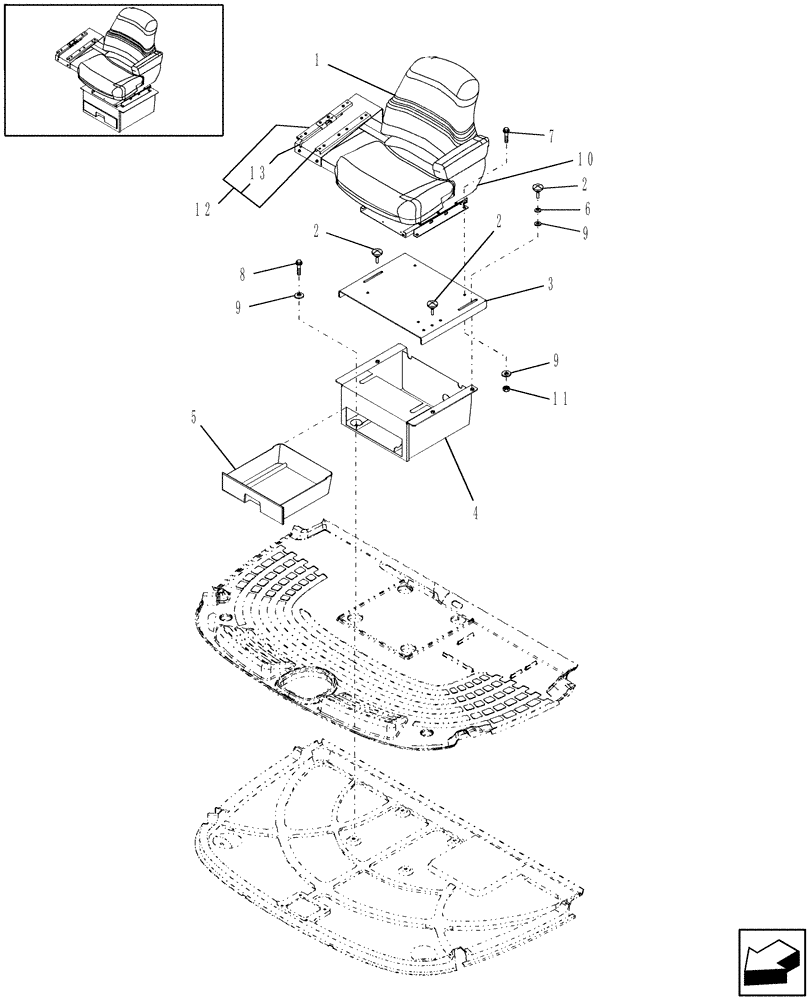 Схема запчастей Case IH WDX1202 - (10.07[01.1]) - SEAT BASE (10) - OPERATORS PLATFORM/CAB
