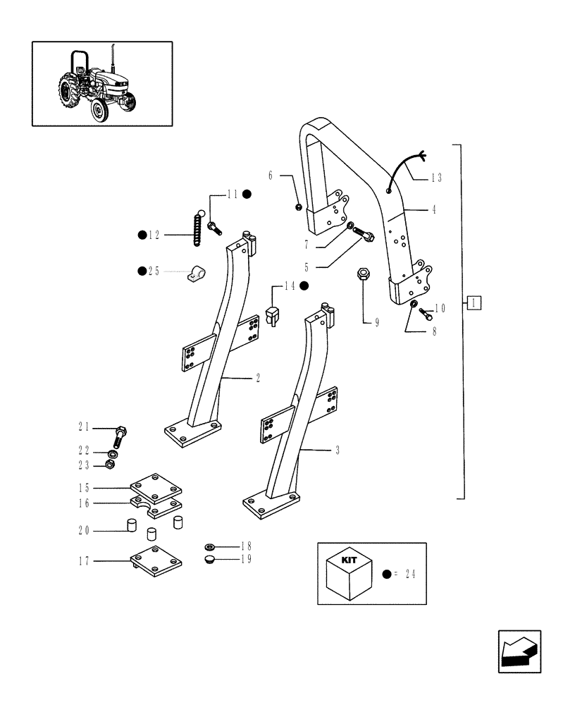 Схема запчастей Case IH JX75 - (1.87.7/02[01]) - ROLLBAR - FRAME AND COVERING - FOR STRADDLE VERSION - C5973 (08) - SHEET METAL