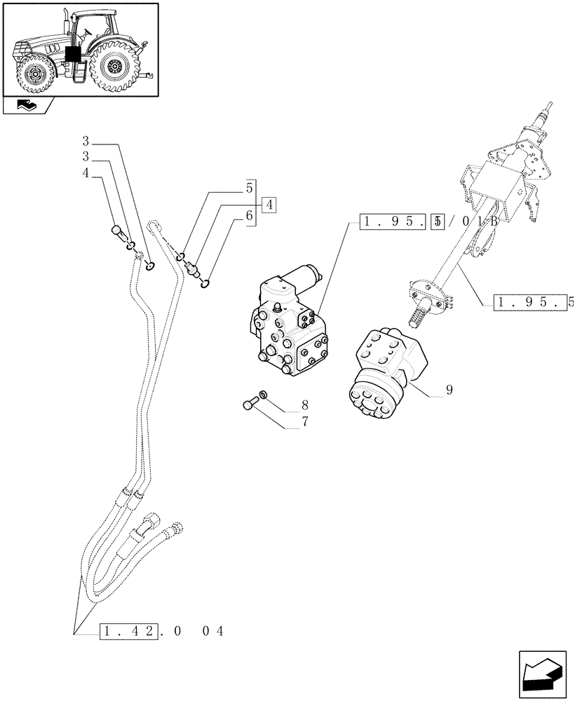 Схема запчастей Case IH MAXXUM 130 - (1.95.5/01[03]) - FAST STEERING - POWER STEERING, VALVE AND PIPES (VAR.330631-336631) (10) - OPERATORS PLATFORM/CAB