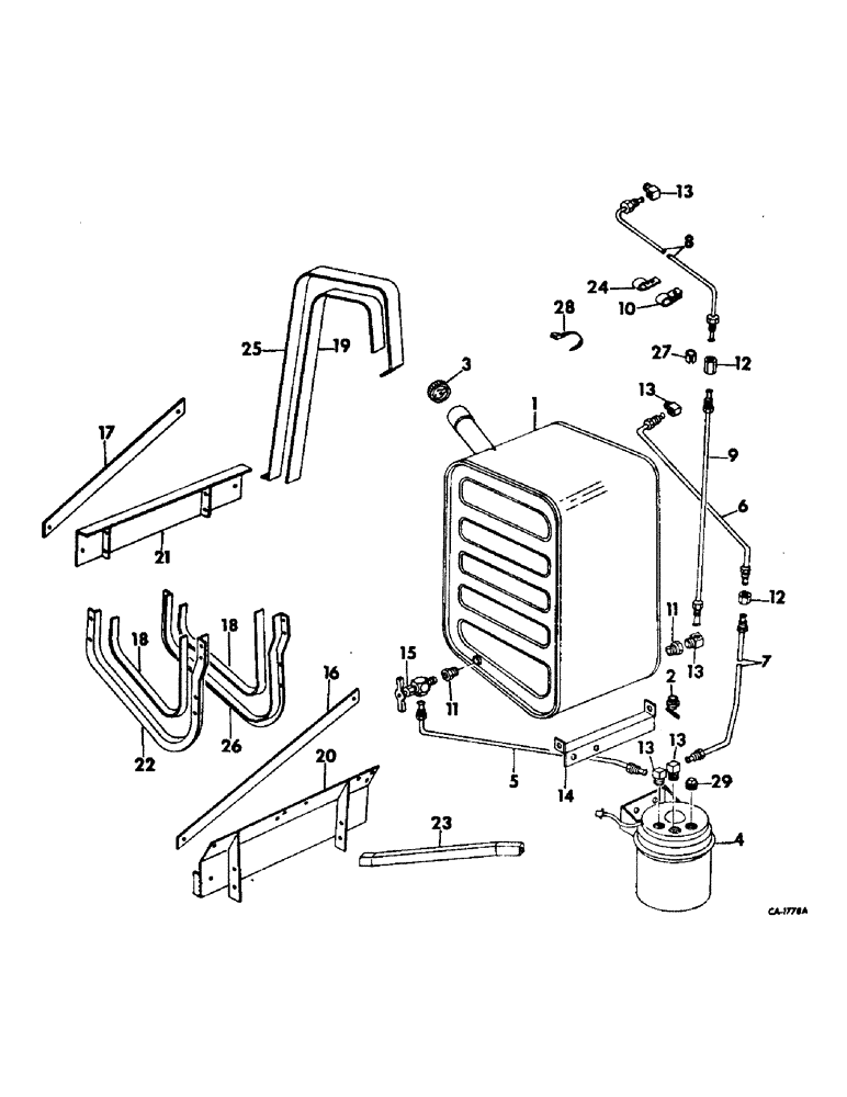 Схема запчастей Case IH 915 - (E-20) - FUEL SYSTEM, FUEL TANK, LINES AND SUPPORTS, DT-414 ENGINE, SER. NO. 2350 AND ABOVE (02) - FUEL SYSTEM