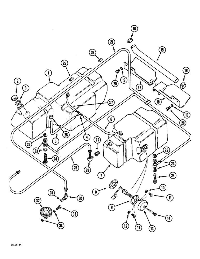 Схема запчастей Case IH 3220 - (3-028) - FUEL TANK AND FUEL LINES, TRACTOR WITH CAB (03) - FUEL SYSTEM