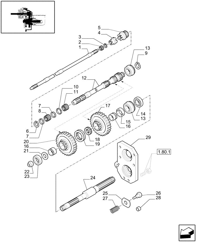 Схема запчастей Case IH JX1075C - (1.80.1/01[01]) - (VAR.804) SYNCHRO MESH GEARED POWER TAKE-OFF (540-750 RPM) - SHAFTS AND GEARS (07) - HYDRAULIC SYSTEM