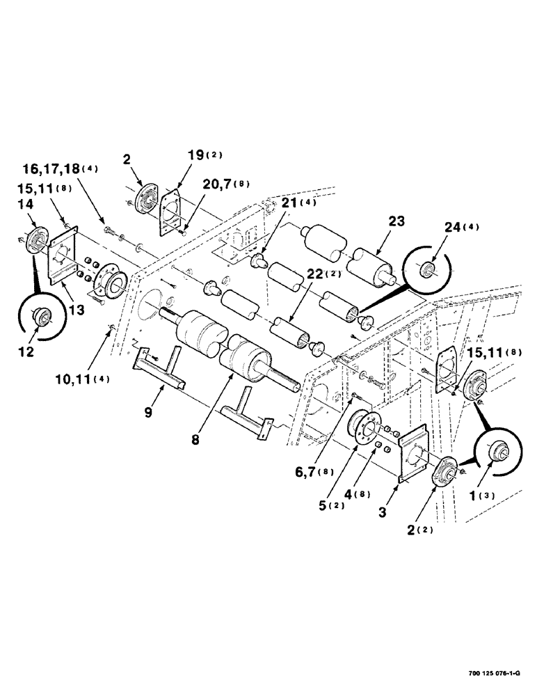 Схема запчастей Case IH 8465T - (6-12) - ROLLERS AND FORMING BELT GUIDE ASSEMBLIES, UPPER (14) - BALE CHAMBER