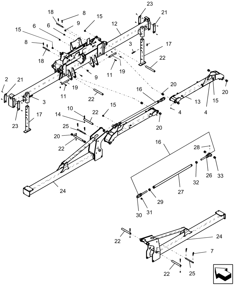 Схема запчастей Case IH 1210 - (39.100.12) - MAIN FRAME, 16 ROW AND 12 ROW WIDE 40" SPACING MOUNTED STACKER (39) - FRAMES AND BALLASTING