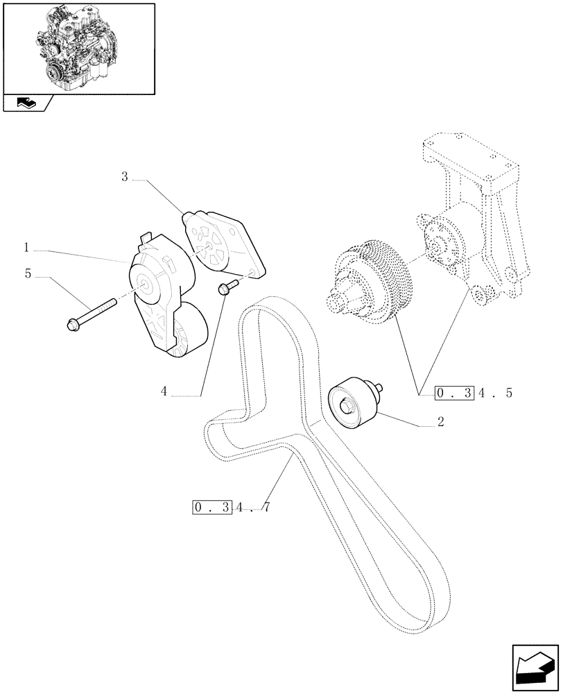 Схема запчастей Case IH MAXXUM 130 - (0.34.0) - WATER PUMP DRIVE (STD + VAR.330003-332115) (01) - ENGINE