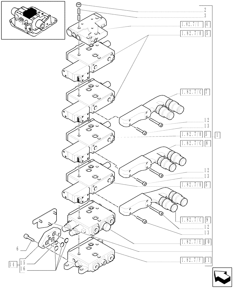 Схема запчастей Case IH MXU135 - (1.82.7/26[02]) - (VAR.363) 4 CCLS (EDC) ELECTRONIC CONTROL VALVES AND ASSOCIATED PARTS - C5504 (07) - HYDRAULIC SYSTEM