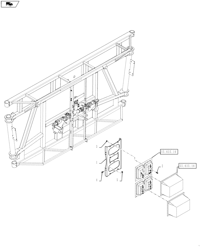 Схема запчастей Case IH 4430 - (55.635.15) - AIM COMMAND CONTROL NODE MOUNTING, REAR BOOM, 120’ BOOM (55) - ELECTRICAL SYSTEMS