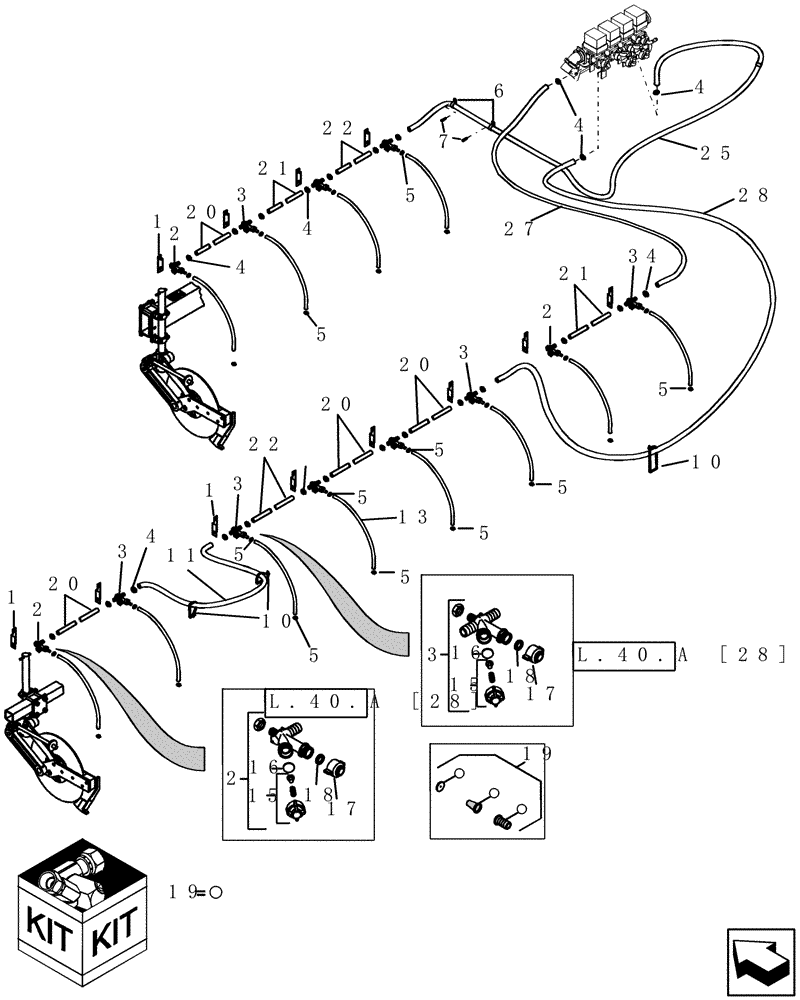 Схема запчастей Case IH 1200PT - (L.40.A[19]) - LIQUID FERTILIZER SUPPLY HOSES WITH TANKS 24 ROW L - Field Processing