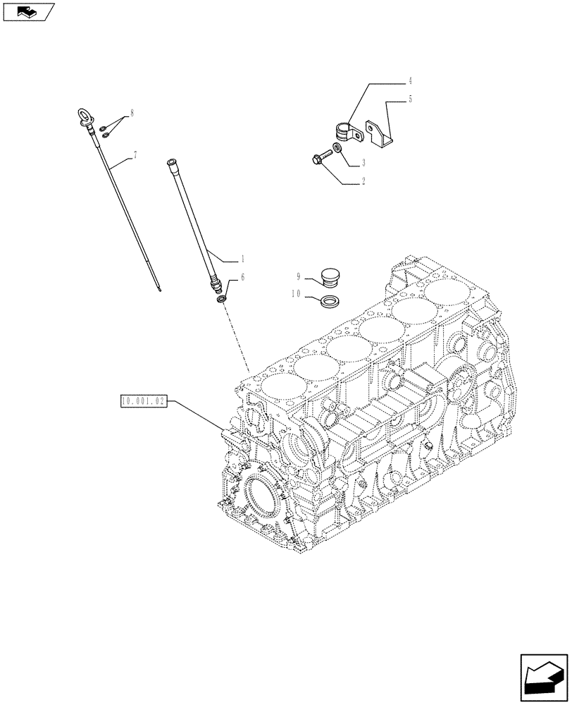 Схема запчастей Case IH F2CFZ613A E016 - (10.304.01[01]) - ENGINE OIL DIPSTICK (504279536 - 5801462723 - 504055391) (10) - ENGINE