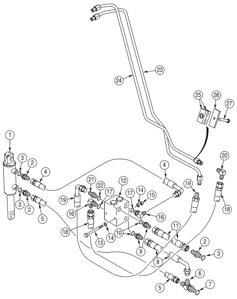 Схема запчастей Case IH 95XT - (08-13) - HYDRAULICS, COUPLER SYSTEM, HOSE MOUNTING BRACKET TO CYLINDERS (N.A. JAF0311357- / EUR. JAF0274360-) (08) - HYDRAULICS