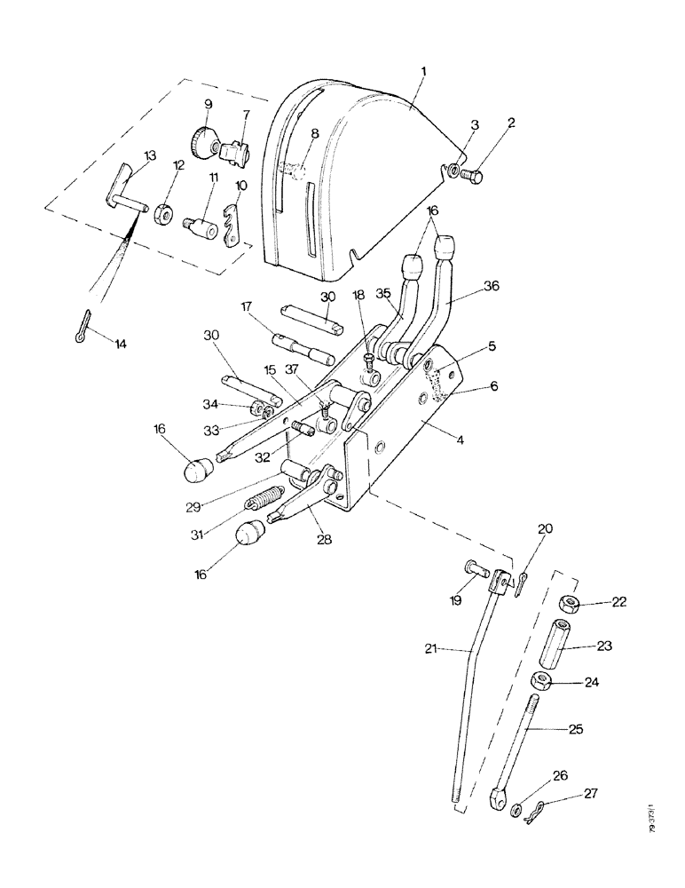 Схема запчастей Case IH 1490 - (K14-1) - CONTROL LEVER AND QUADRANT, HIGH PLATFORM, CAB MODEL (07) - HYDRAULICS