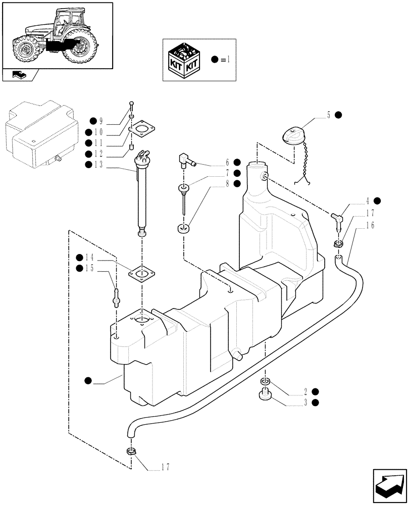 Схема запчастей Case IH FARMALL 105U - (1.14.0/01[01]) - FUEL TANK WITH AUXILIARY TANK - MAIN TANK AND RELATED PARTS (VAR.330042-330043) (02) - ENGINE EQUIPMENT