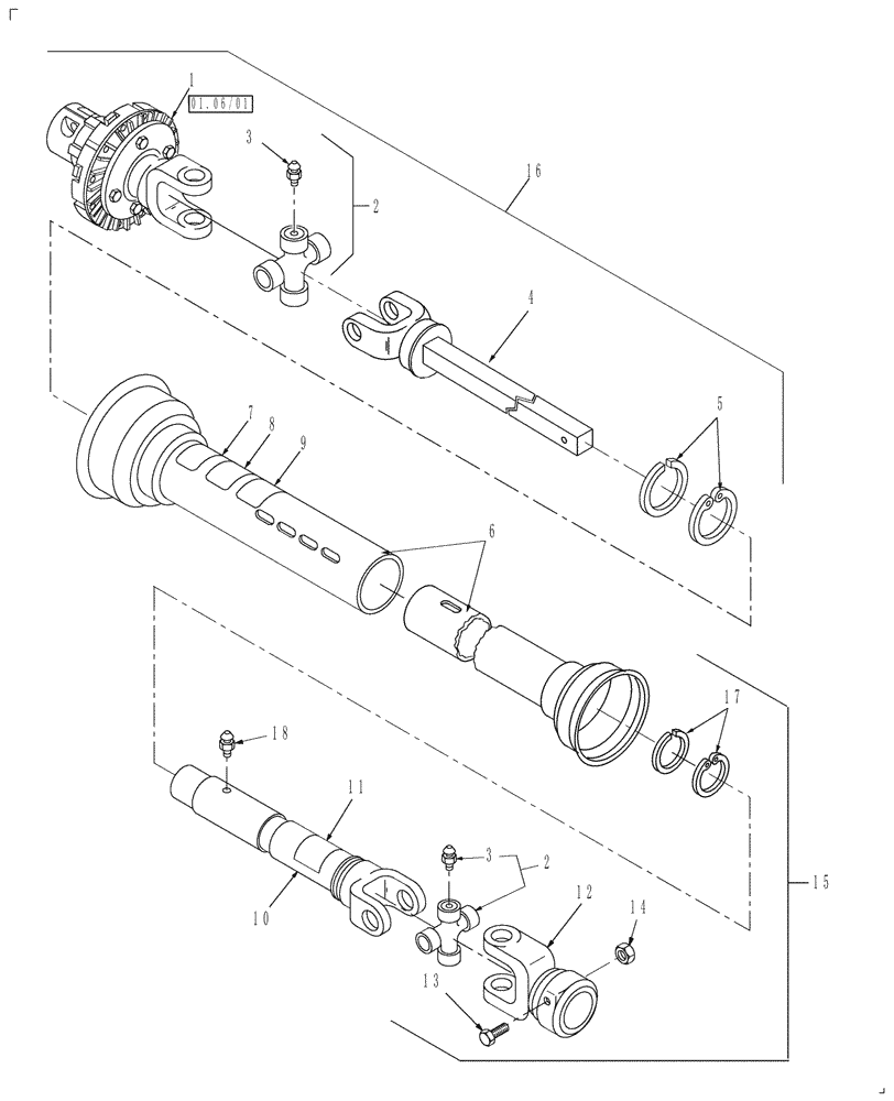 Схема запчастей Case IH DC92F - (01.05/01) - SECONDARY PTO (01) - PTO DRIVE SHAFT