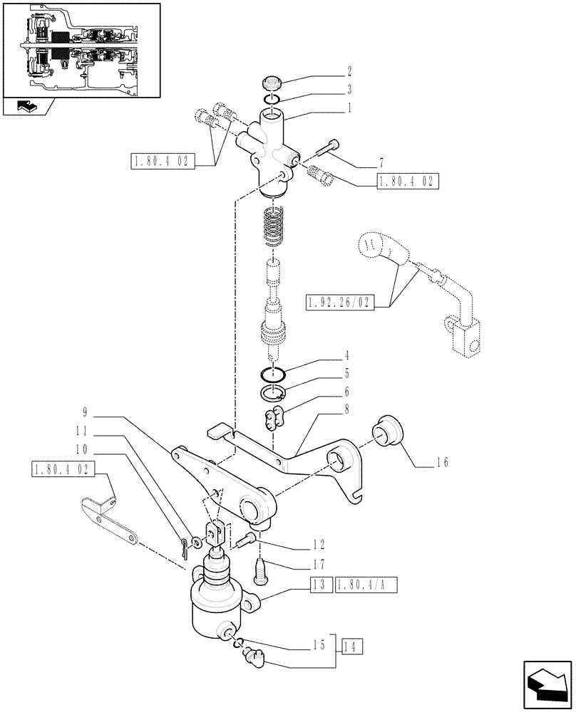 Схема запчастей Case IH FARMALL 80 - (1.80.4[01]) - POWER SHUTTLE E SERVO PTO FOR DIFF. LOCK - PTO ENGAG.CLUTCH,SERVOCONT. (VAR.330120-331120) (07) - HYDRAULIC SYSTEM