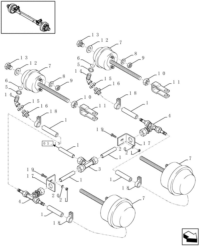 Схема запчастей Case IH LBX331R - (05.18[01]) - PNEUMATIC BRAKES - TANDEM AXLE (05) - AXLE