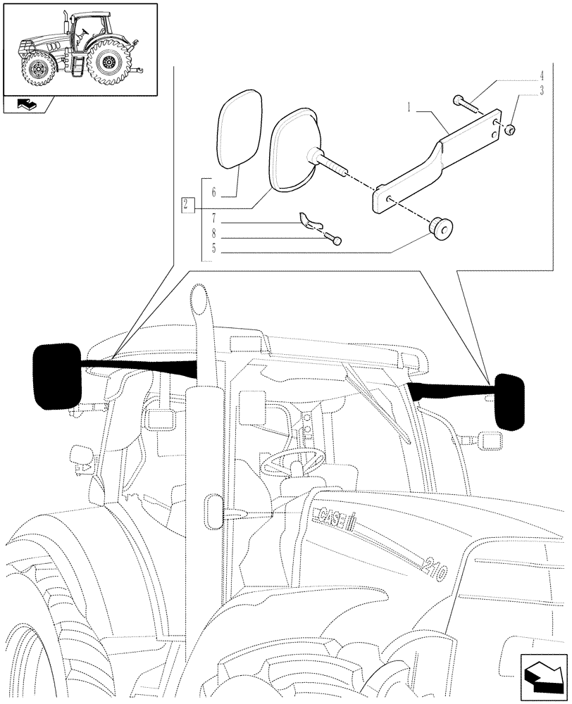 Схема запчастей Case IH PUMA 225 - (1.93.6/03) - (VAR.053) 2 X FIXED EXTERNAL REAR VIEW MIRRORS (10) - OPERATORS PLATFORM/CAB