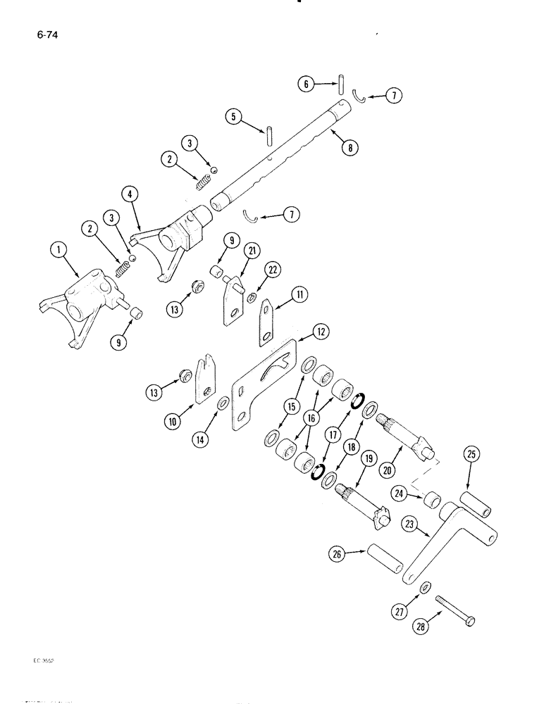 Схема запчастей Case IH 595 - (6-074) - TRANSMISSION RANGE SHIFT CONTROL, INTERNAL, TRACTOR WITH CAB, WITHOUT FORWARD AND REVERSE ATTACHMENT (06) - POWER TRAIN