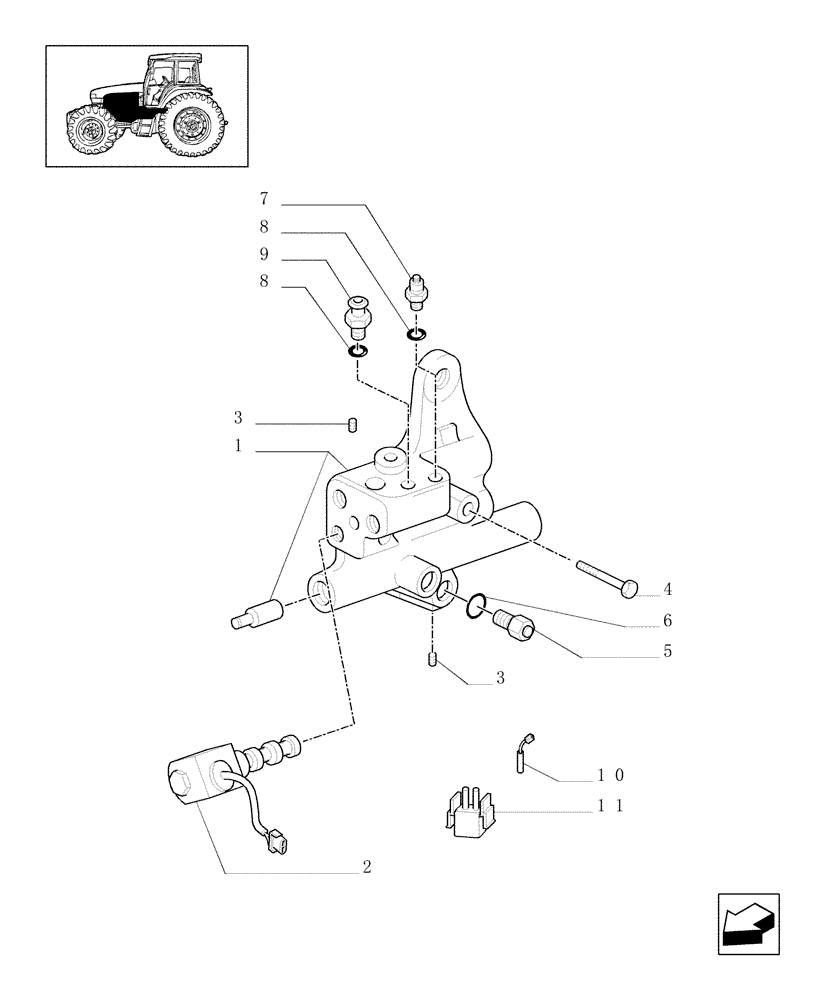 Схема запчастей Case IH JX100U - (1.33.2/02) - (VAR.007/1) NASO - P.T.O. SOLENOID VALVE (04) - FRONT AXLE & STEERING