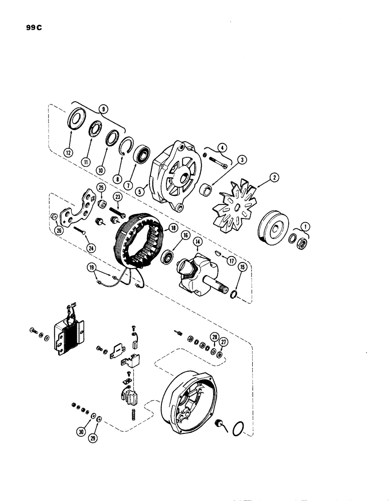 Схема запчастей Case IH 770 - (099C) - A59761 ALTERNATOR, (267B) DIESEL & (251B) SPARK IGNITION ENGINES (04) - ELECTRICAL SYSTEMS