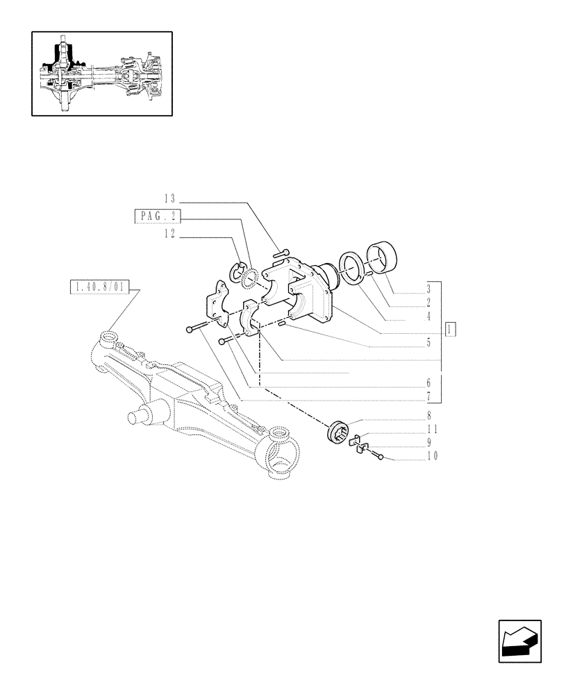 Схема запчастей Case IH MXM120 - (1.40.8/05[01]) - (VAR.518) CLASS 4 4WD FRONT AXLE WITH "TERRALOCK" - SUPPORT (04) - FRONT AXLE & STEERING