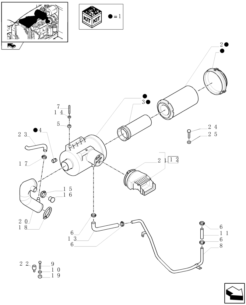 Схема запчастей Case IH MAXXUM 115 - (1.19.1/03) - AIR CLEANER WITH PRE-CLEANER "SPIN TUBE" - DRY AIR FILTER AND PIPES (VAR.332189-333189) (02) - ENGINE EQUIPMENT